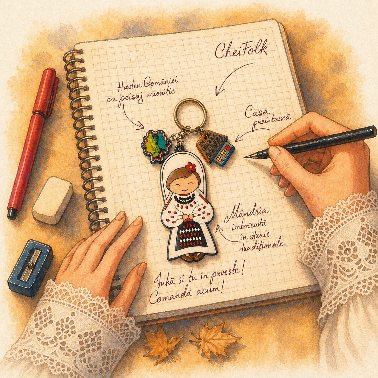 Set Breloc Tradițional Mândră – Cadou Folk Românesc