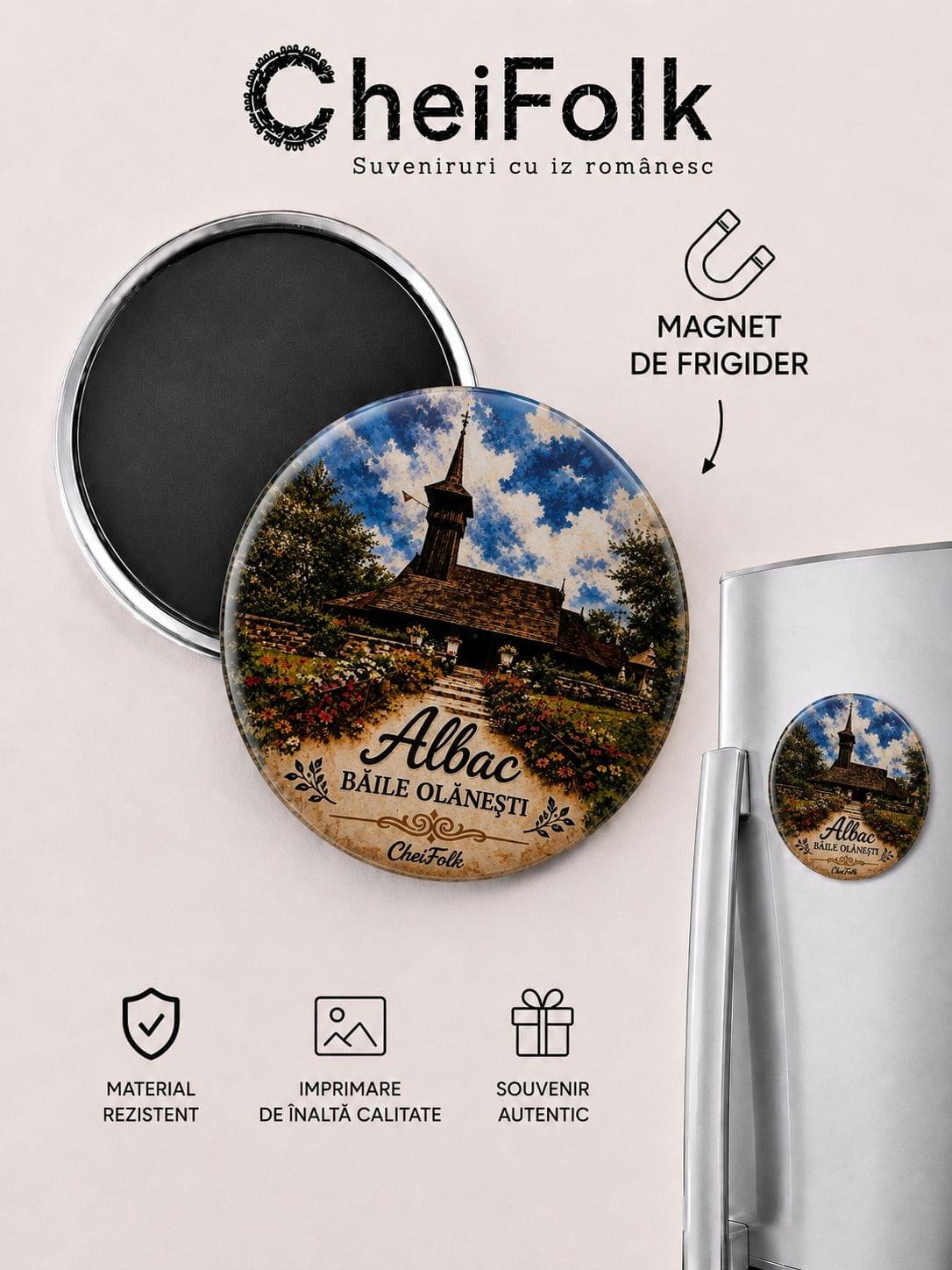 Magnet suvenir  pentru frigider Băile Olănești România CheiFolk