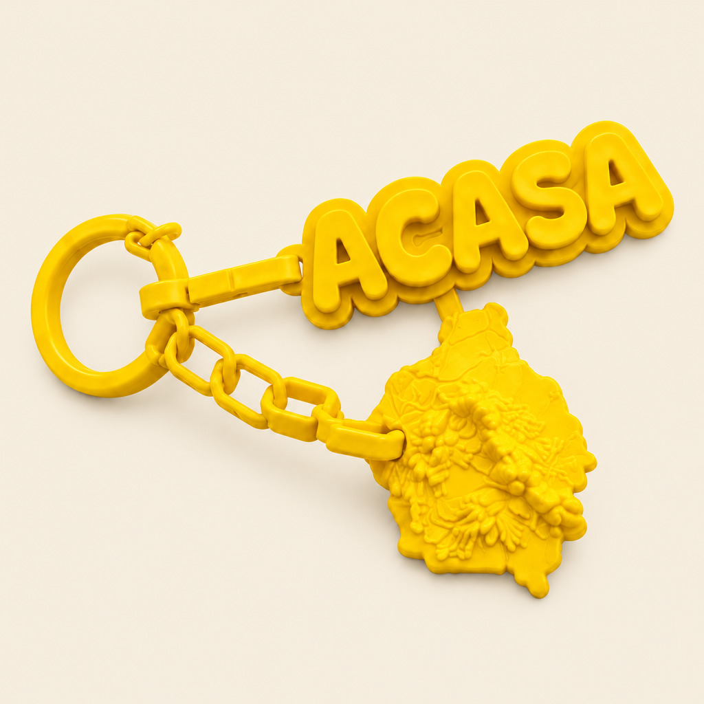 Breloc ACASA galben cu harta Romaniei pe fundal crem