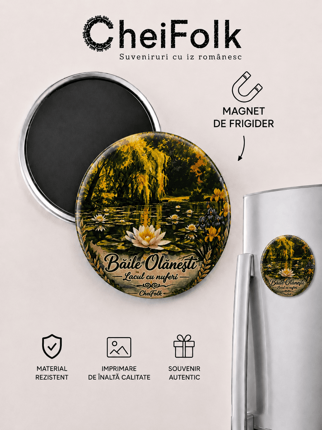 Magnet suvenir Băile Olănești România CheiFolk expus - frigider